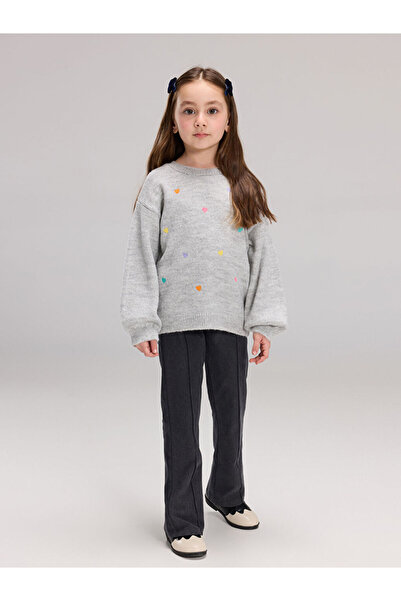 LC Waikiki Heart Embroidered Girls' Knit Sweater