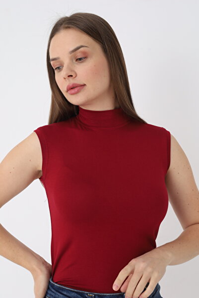 SIR İç Giyim المرأة بورجوندي بلا أكمام الياقة المدورة الجسم