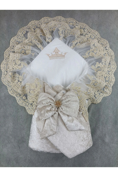 Marsilyan Newborn Palace Velvet Crown Embroidered Pearl Bow Double Lace Veil ...