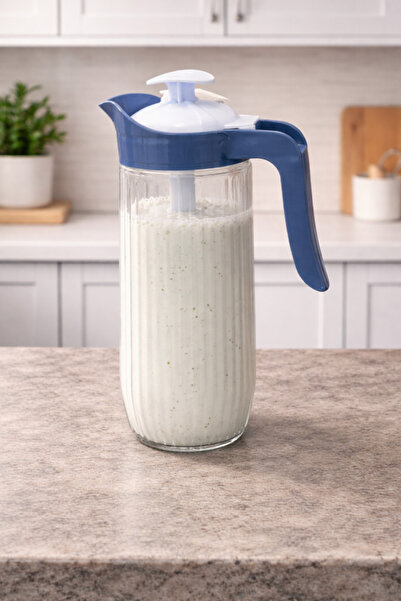 abenim 1500 cc Mavi Kapaklı Cam Karıştırma Sürahisi yedek kapaklı