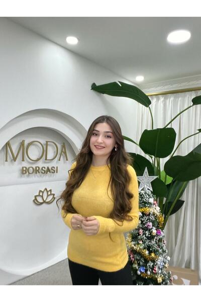 MODA BORSASI Women's Thin Knit Yellow Long Sleeve L Stretch Fabric Soft Knitw...