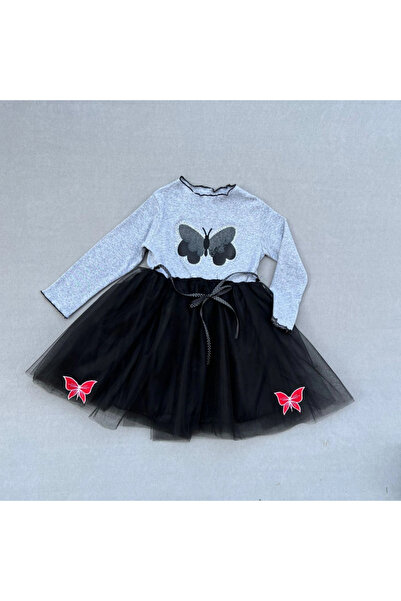 Marsilyan 5-6-7 Years Old Jewelled Butterfly Patterned Ribbon Belted Lined Girl's Tutu Dress