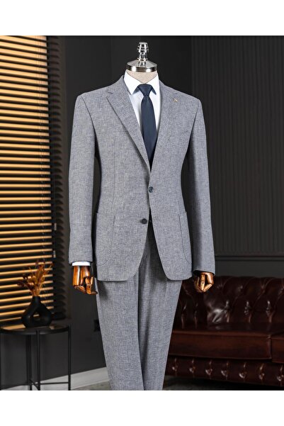 TerziAdemAltun Italian Style S Slim Fit Mono Lapel Jacket Pants Suit Navy Blue T14368