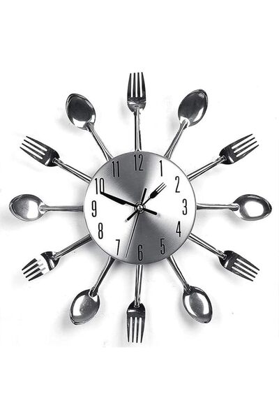 The Bros Kitchen Wall Clock 3D Removable Modern Creative Cutlery Kitchen Spoon Fork Wall Clock