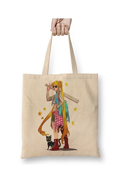 Toyaso Girl over Power White Tote Bag Long Handle Shopping Bag Beach Bag