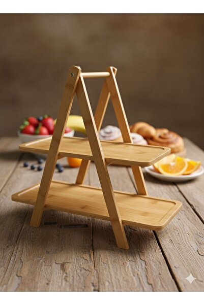 Coş Ev Mutfak Bamboo 2-Layer Presentation Shelf & Stand