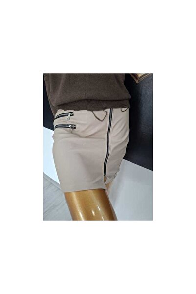 OEM FUSTA PIELE ECOLOGICA MINI CREM CU FERMOAR - CREAM, S