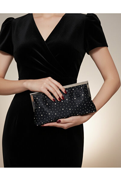 DMR PLACE Kadın Kristal Taşlı Saten Abiye Portföy Clutch Çanta