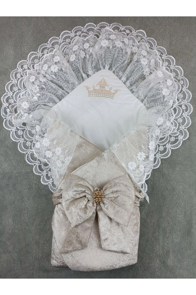 Marsilyan Newborn Palace Velvet Crown Embroidered Pearl Bow Double Lace Veil ...