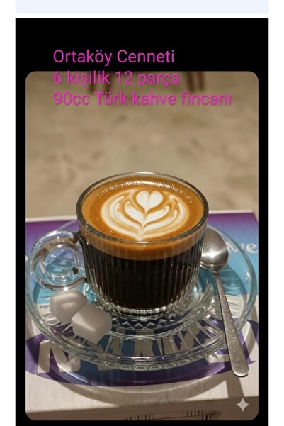 ORTAKÖY CENNETİ Türk kave fıncanı 6 kişilik 12 parça çizgi cam model 90 CC HA...