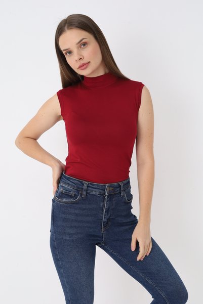 SIR İç Giyim Women's Burgundy Sleeveless Turtleneck Body