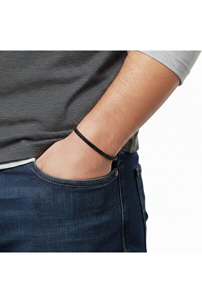 AKSESUARIM Men's Fox Tail Steel Chain Bracelet 4mm Angled