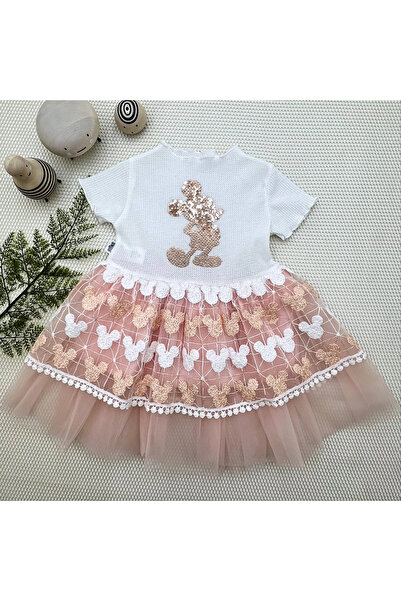 Marsilyan 1-2-3 Years Sequined Mickey Printed Embroidery Skirt Baby Girl Dress