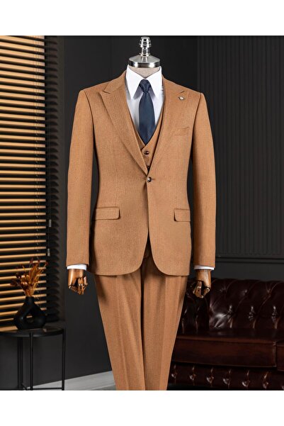 TerziAdemAltun Italian Style Jacket Vest Pants Suit Camel T12864