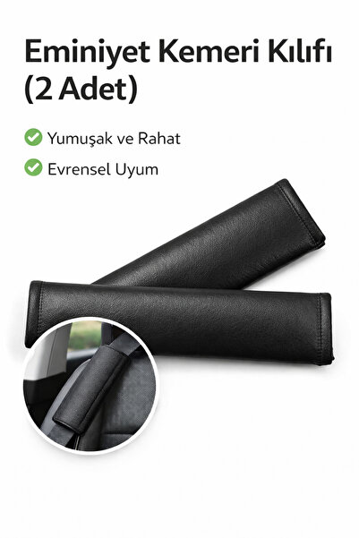Vi Caro Suni Deri Emniyet Kemeri Kılıfı (2 Adet) – Yumuşak, Evrensel Uyum, Siyah