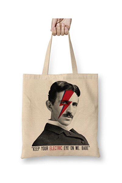 Toyaso Nikola Tesla Electric Eyes White Cloth Bag Long Handle Shopping Bag Beach Bag