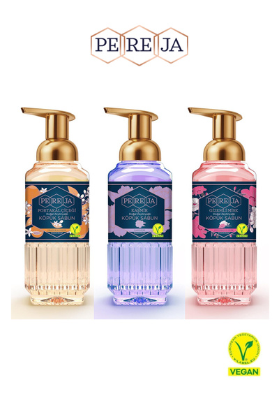 Pereja صابون رغوي 3x500 مل نباتي |   زهرة البرتقال، الكشمير، المسك الغامض