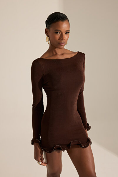 BETTY & SAM Bordeaux Kahverengi Mini Elbise