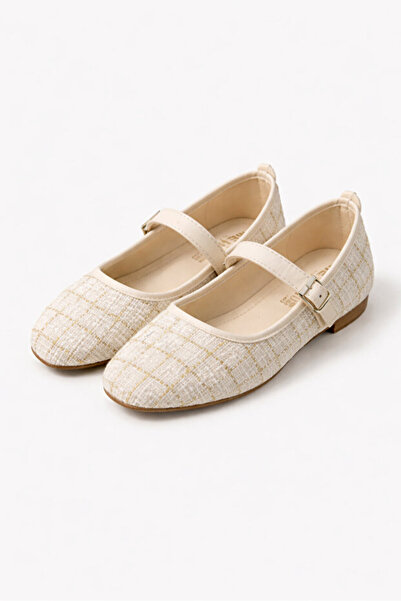 FootFrenzy Women's Textured Fabric Buckle Casual Ballerinas Stylish and Comfortable Women's Shoes