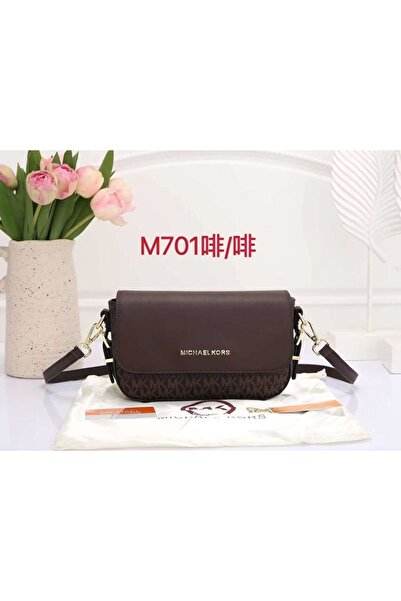 Generic A stylish crossbody bag in dark brown with a repeating pattern and a shoulder strap.