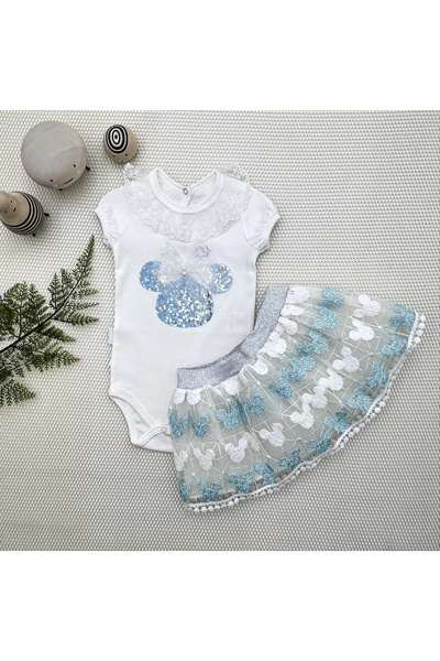 Marsilyan مجموعة طفلة مكونة من قطعتين تتضمن بلوزة بأكمام قصيرة مطرزة بـ ميكي ...