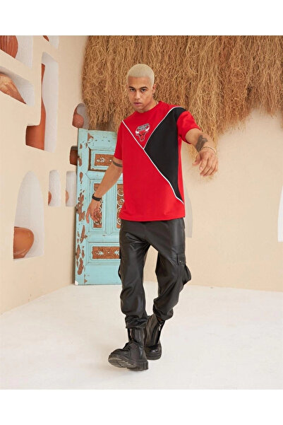 modamtn Men's Piece Printed Oversize T-shirt - Red