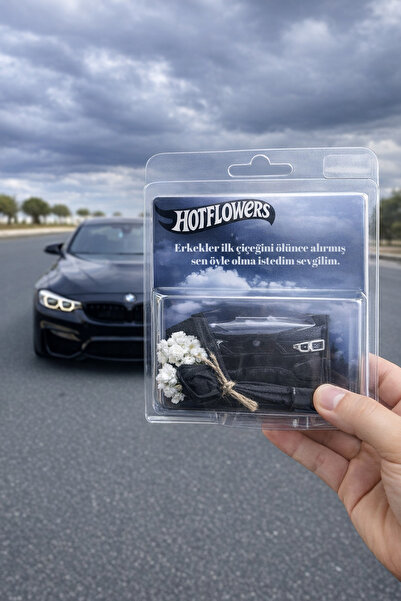 HEY GİDİ GİFT HotFlowers Özel Seri Siyah BMW Temalı "İlk Çiçek" Tasarımlı Mini Buketli Sevgiliye Hediye Set