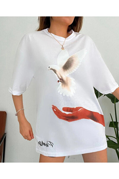 MODA Tricou de damă cu imprimeu digital - alb