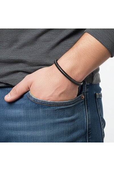 AKSESUARIM Men's Spiral Braided Steel Chain Bracelet 6mm