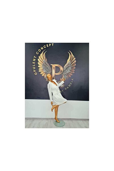 OEM WHITE ROUND SHOULDER ROUND STRIPES JACKET DRESS - WHITE, 40