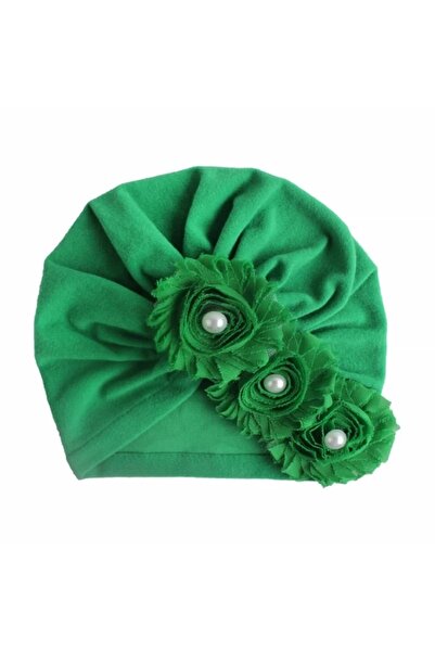 Superbaby Green turban hat with pearls and flowers