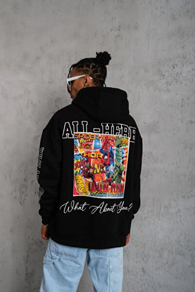 IVORA WEAR سويت شيرت بقلنسوة بطبعة رقمية 93 للرجال - أسود