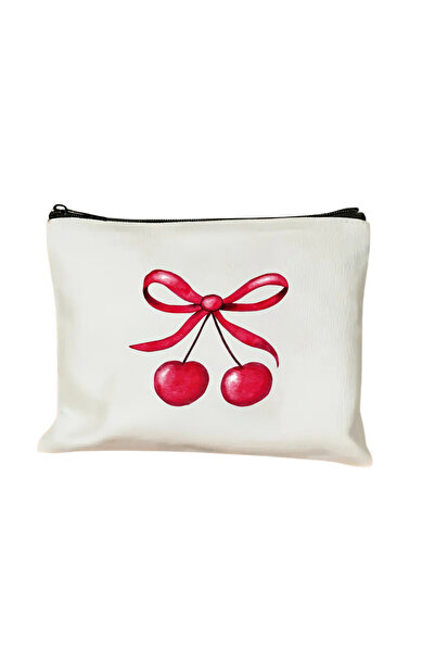 Elbasan Tekstil Kiraz Baskılı Kanvas Makyaj Çantası Organizer