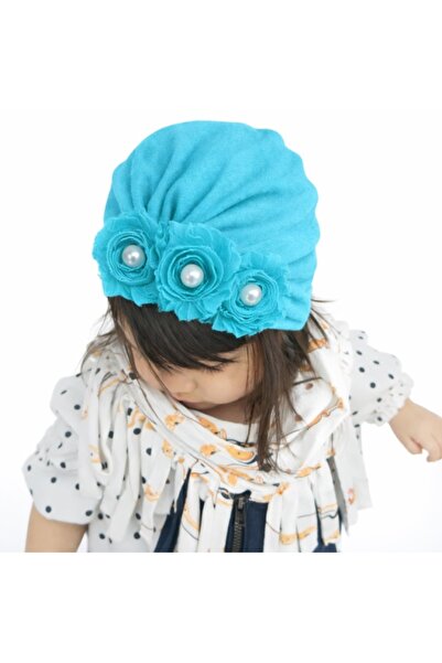 Pure Boutique Caciulita turcoaz tip turban cu floricele cu perlute