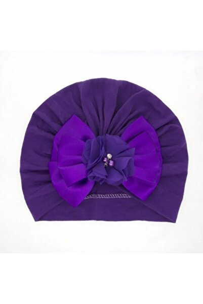 Superbaby Purple turban hat with satin bow applied to the front