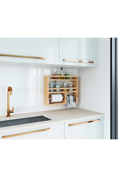 moontime alaçatı Çok Amaçlı Ahşap Mutfak Rafı Baharatlık ve Bardaklık Seti