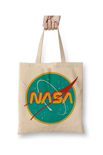 Toyaso Nasa Retro White Tote Bag Long Handle Shopping Bag Beach Bag