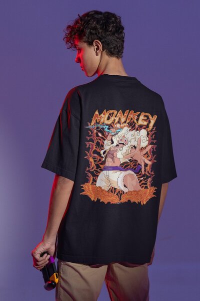 SEVBANO Μπλουζάκι άνιμε με στάμπα στην πλάτη Monkey D. Luffy, unisex, oversiz...