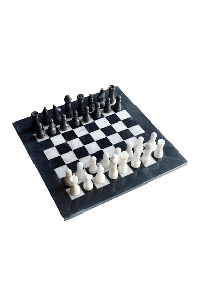taru pasaj El Yapımı Siyah Oniks Satranç Seti | 38 cm | Siyah Çerçeveli Tahta