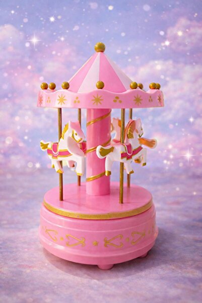 AC Dönen Atlı Karınca Müzik Kutusu – Dekoratif Nostaljik Müzik Kutusu (Pembe)