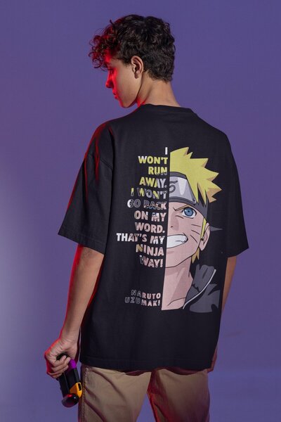 SEVBANO Tricou anime oversize unisex cu imprimeu pe spate Naruto Uzumaki