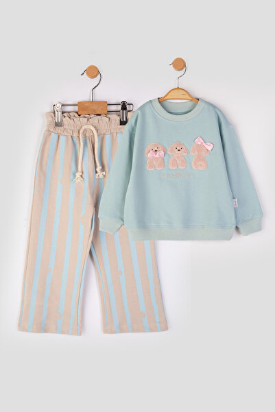 baby flamindo طقم رياضي موسمي للفتيات مطرز ومطبوع بخطوط من خيطين