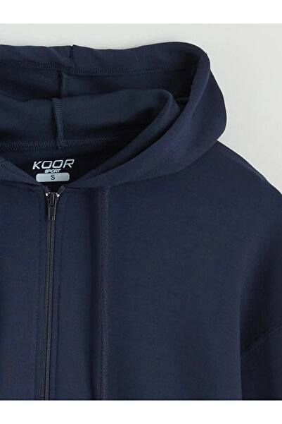 LC Waikiki Navy Blue Hooded Soft Touch Women's Zippered Sweatshirt