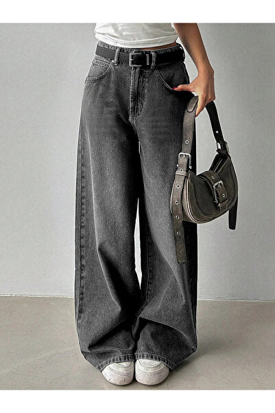 8line Baggy Anthracite Washed Denim Pants High Waist