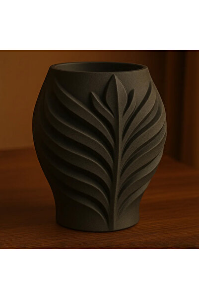 rengine Leaf Textured Black Decorative Vase