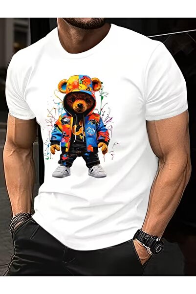 LELVANİ تي شيرت مطبوع عليه نمط دمية الدب الملونة للجنسين