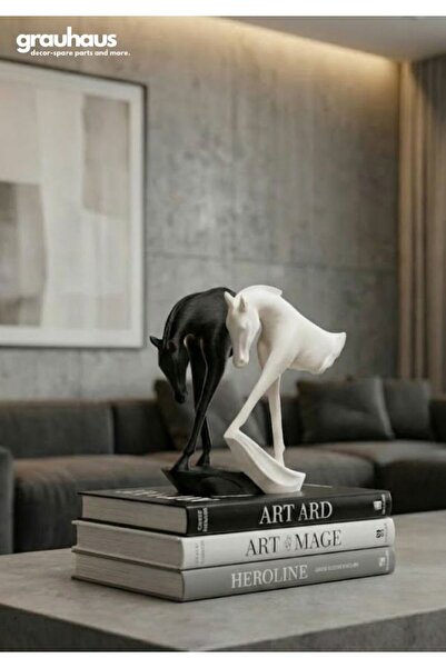 GRAUHAUS Modern Soyut 2'li At Biblo – Siyah & Beyaz İkiz Ruh - Lüks Salon ve Ofis Dekoru