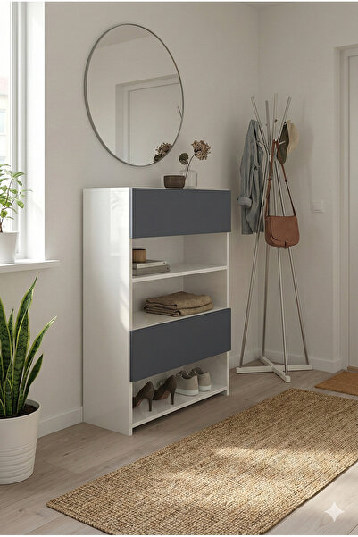 Barida Sanat %100 MDF Ayakkabılık – Çok amaçlı dolap Mat Antrasit & Parlak Be...