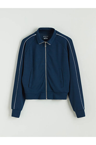 LC Waikiki Navy Blue Stand Collar Women's Zippered Sweatshirt