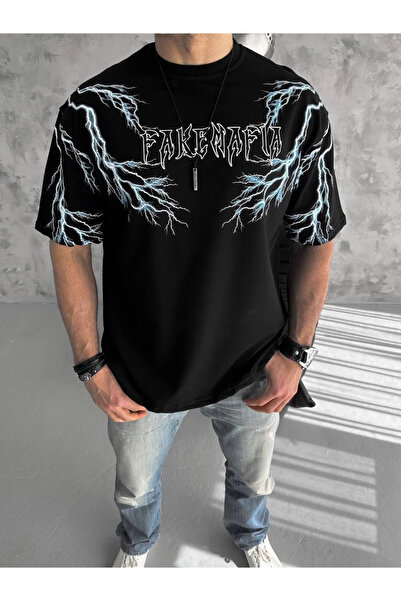 IVORA WEAR Unisex Crew Neck Printed Oversize T-Shirt-Black